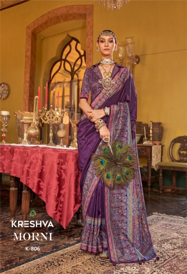Kreshva Morni Pv Silk Printed Fancy Saree Catalog Collection - Image 5