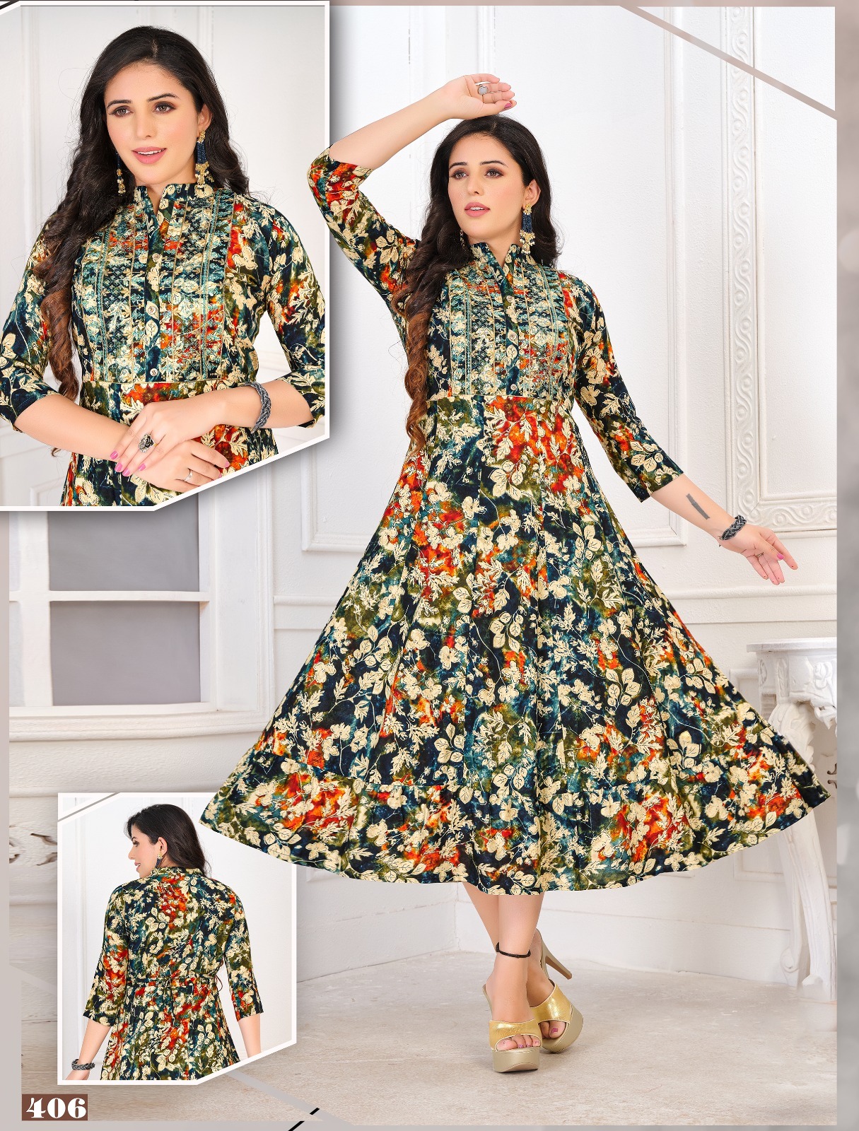 Beauty Rose Chic Foil Printed Rayon Anarkali Kurtis Catalog Collection Wholesale - Image 7