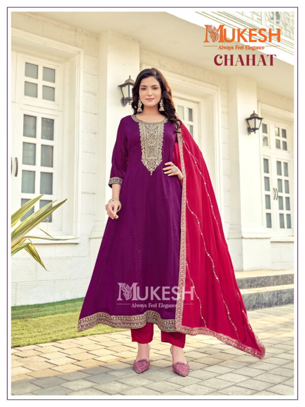 Mukesh Chahat Anarkali Gown Bottom With Dupatta Collection Wholesale - Image 6