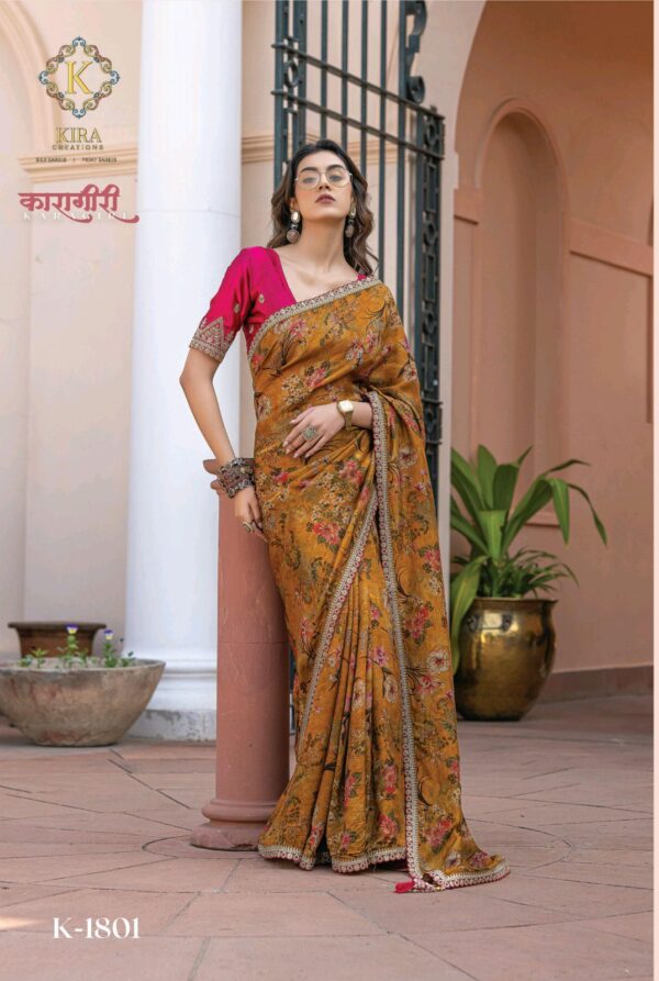 Kira Karagiri Silk Viscose Dola Silk Floral Printes Saree Collection Catalog Dealer - Image 9