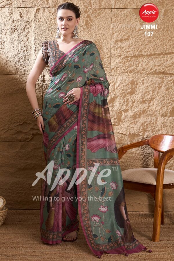 Apple Jimmy 1 Fancy Printed Silk Saree Collection Wholesale Catalog
