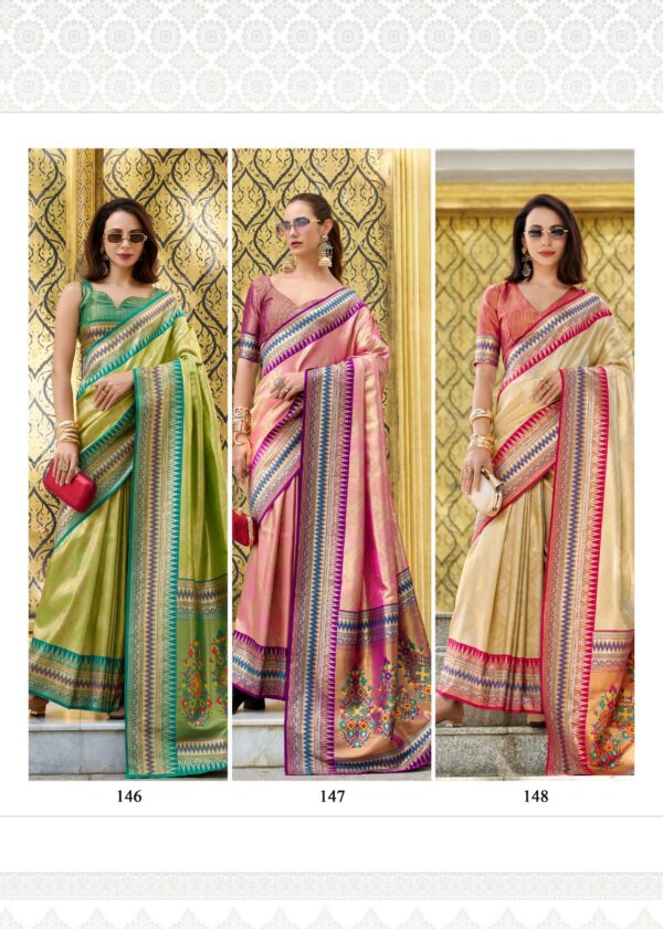 Rajpath Rajmata Tissue Silk Ikkat Pattern Fancy Saree Catalog Collection - Image 2