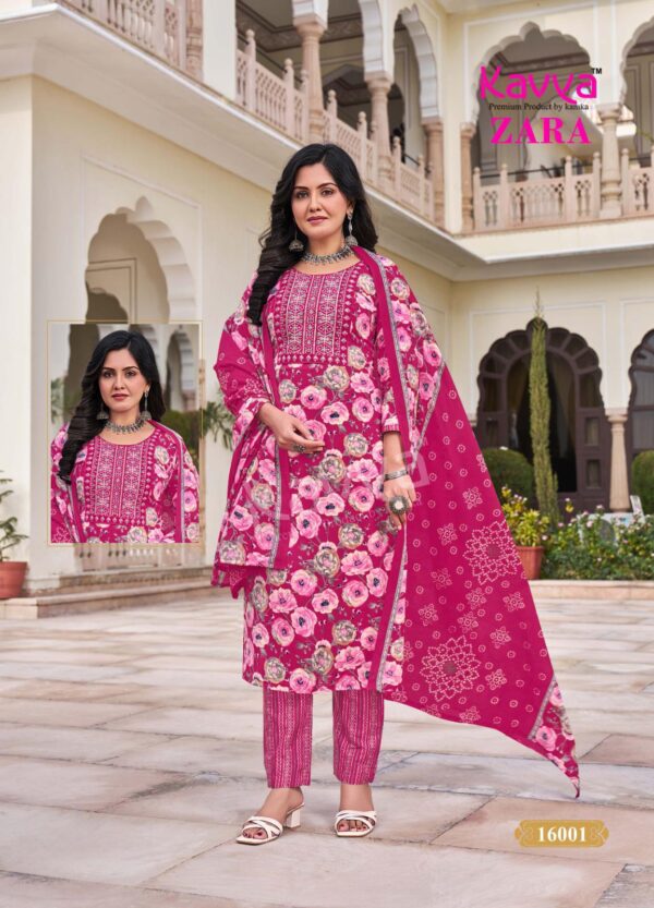 Kavya Zara Vol 16 Cambric Cotton Kurti Pant With Dupatta Catalog Wholesale Collection - Image 4