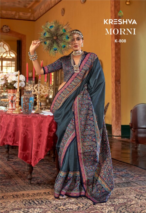 Kreshva Morni Pv Silk Printed Fancy Saree Catalog Collection - Image 6