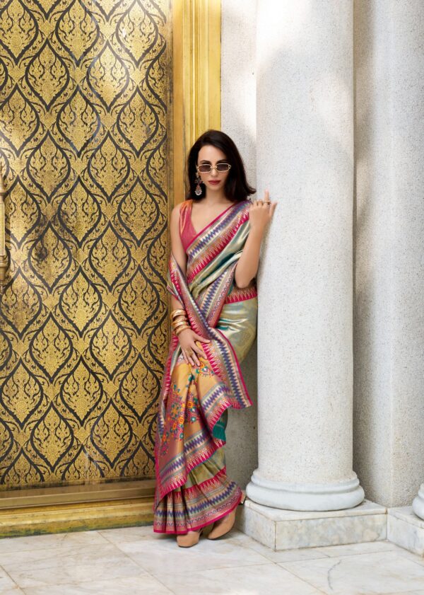 Rajpath Rajmata Tissue Silk Ikkat Pattern Fancy Saree Catalog Collection - Image 3