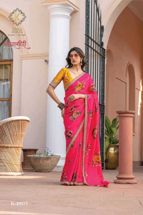 Kira Karagiri Silk Viscose Dola Silk Floral Printes Saree Collection Catalog Dealer - Image 2
