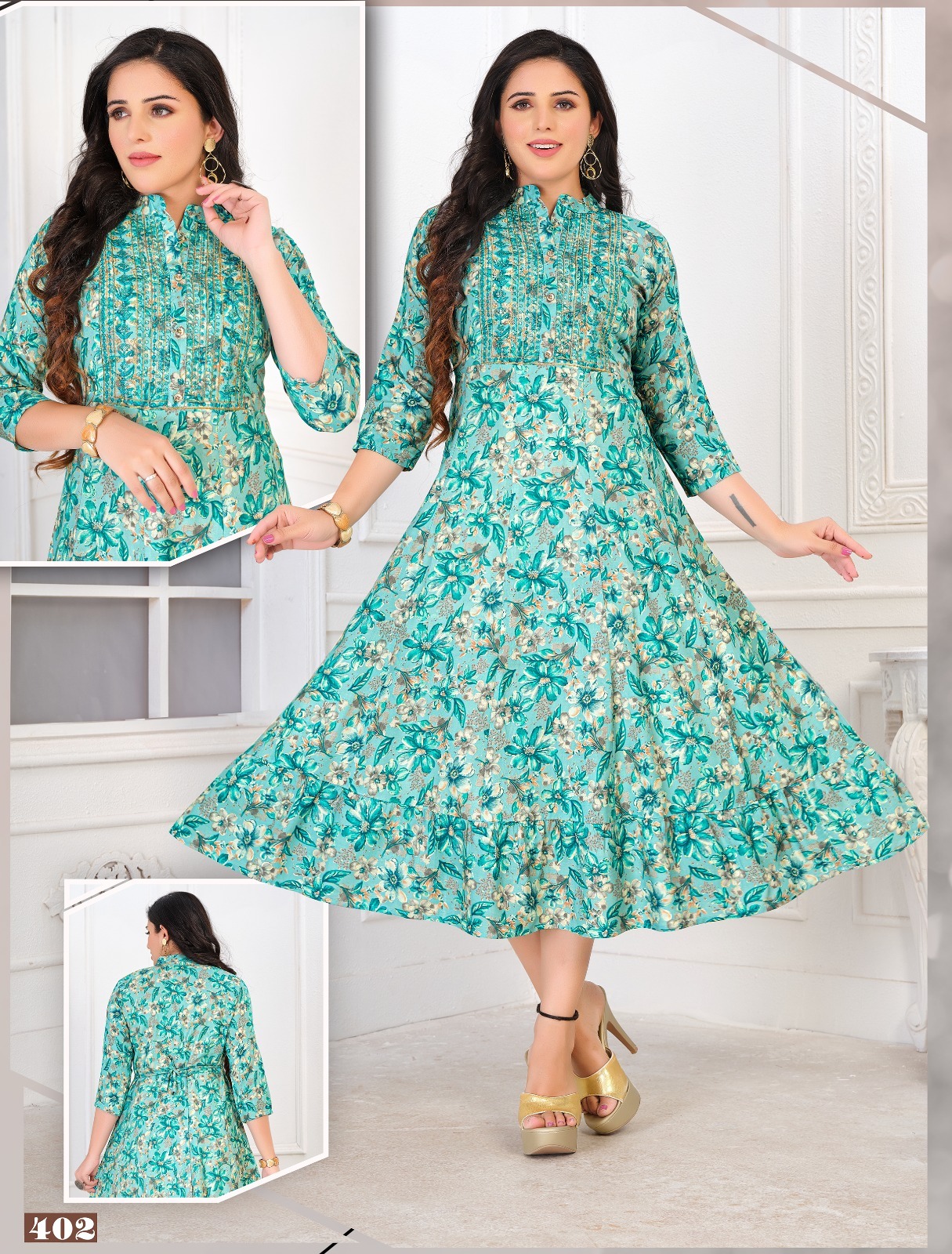 Beauty Rose Chic Foil Printed Rayon Anarkali Kurtis Catalog Collection Wholesale - Image 2