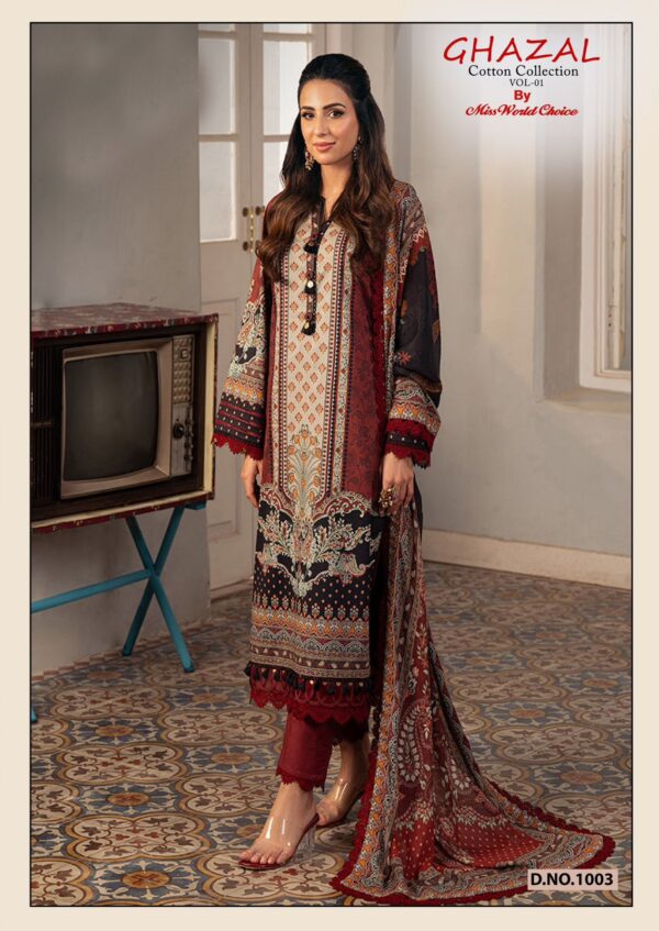Miss World Ghazal Vol 01 Cotton Printed Fancy Dress Material Catalog Collection - Image 3