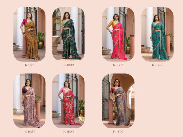 Kira Karagiri Silk Viscose Dola Silk Floral Printes Saree Collection Catalog Dealer - Image 3