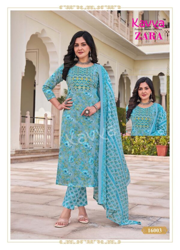 Kavya Zara Vol 16 Cambric Cotton Kurti Pant With Dupatta Catalog Wholesale Collection - Image 5