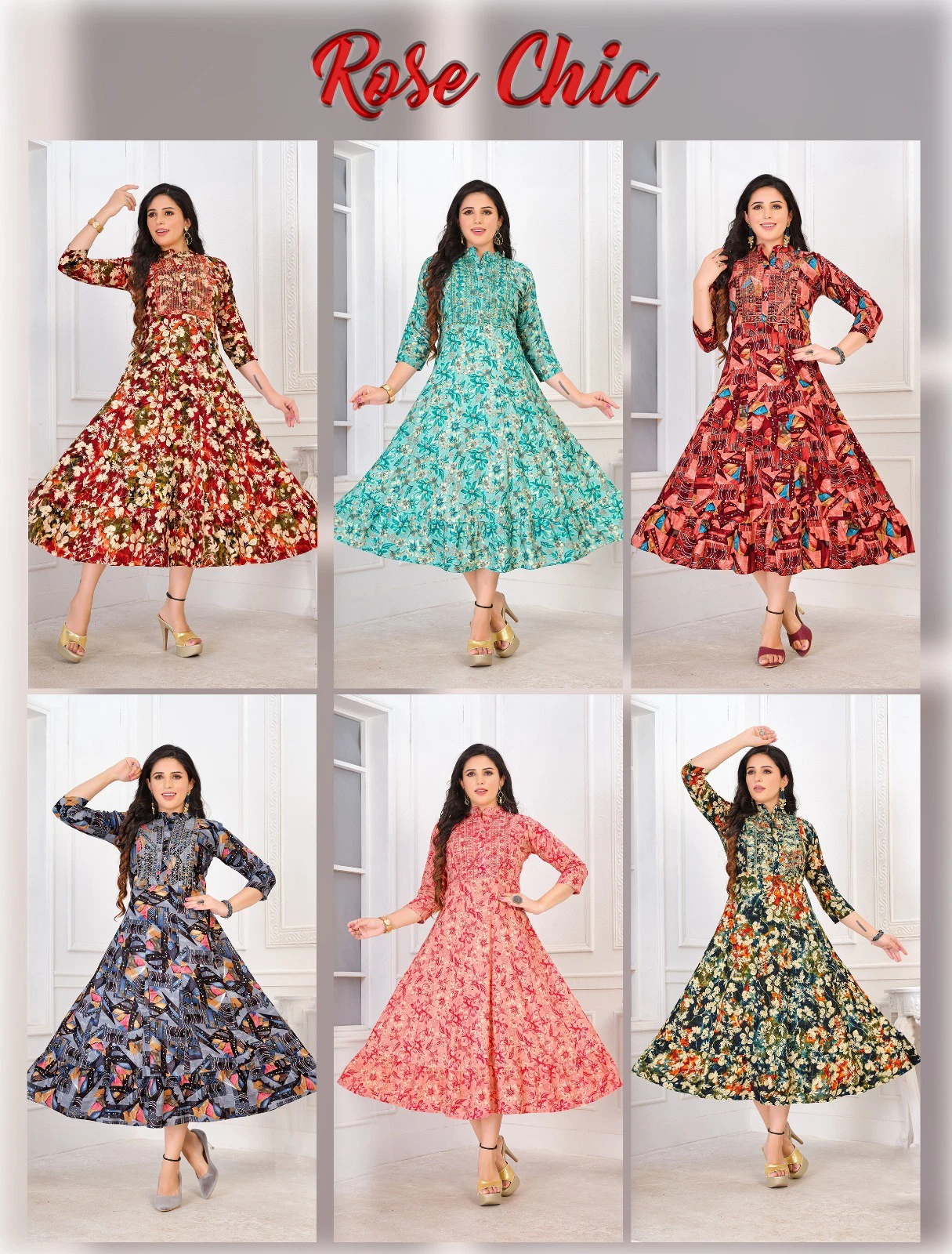 Beauty Rose Chic Foil Printed Rayon Anarkali Kurtis Catalog Collection Wholesale - Image 3