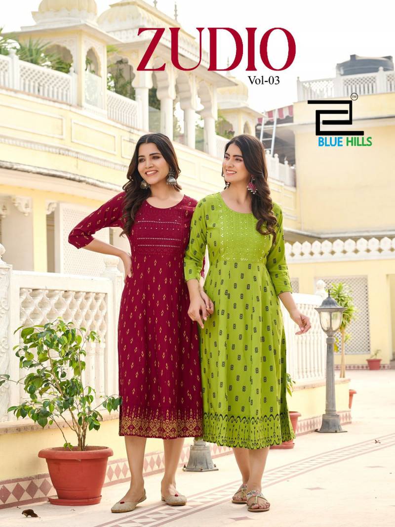 Blue Hills Zudio Vol 3 Rayon Printed Anarkali Kurti Catalog Collection Wholesale