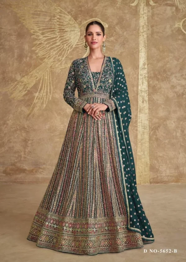 Royal Gold Colors 5652 A To C Designer Embroidered Gown With Dupatta