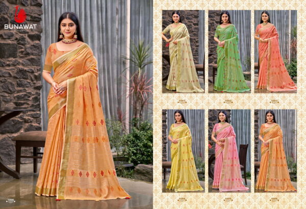 Bunawat Lilan Slub Wedding Wear Fancy Linen Saree Catalog Collection - Image 3