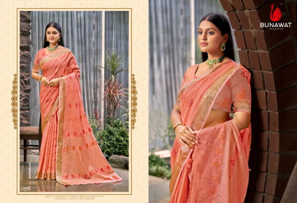 Bunawat Lilan Slub Wedding Wear Fancy Linen Saree Catalog Collection - Image 4