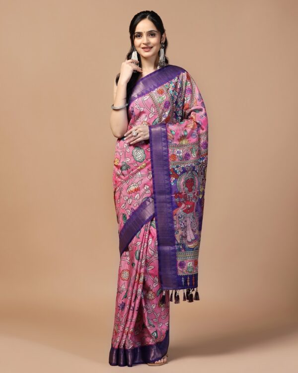 Tusser Kalamkari 1 Fancy Printed Silk Saree Catalog Collection - Image 5