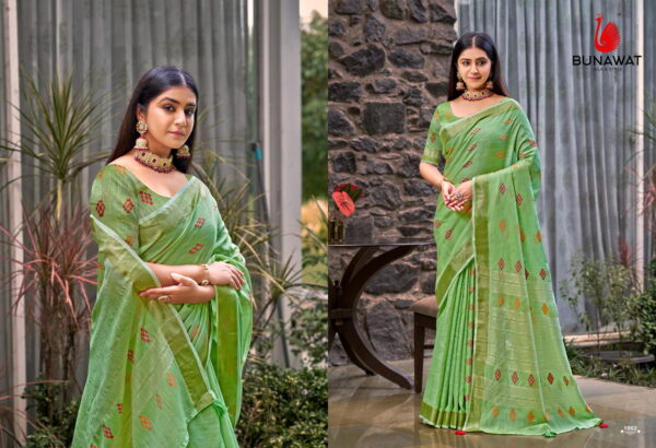 Bunawat Lilan Slub Wedding Wear Fancy Linen Saree Catalog Collection - Image 5