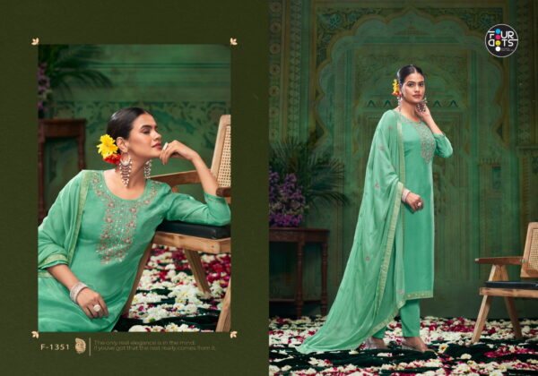 Four Dots Mishka Glass Organza With Khatli Work Dress Material - Image 3