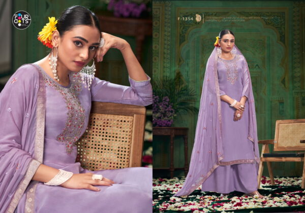 Four Dots Mishka Glass Organza With Khatli Work Dress Material - Image 5