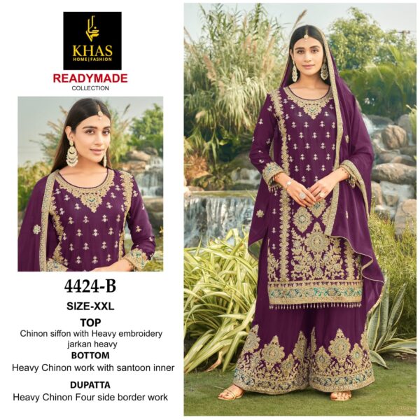 Khas 4424 Chinon Embroidered Ready Made Pakistani Suits Catalog Collection - Image 5