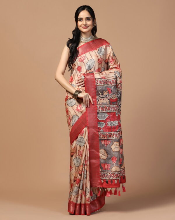 Tusser Kalamkari 1 Fancy Printed Silk Saree Catalog Collection - Image 12