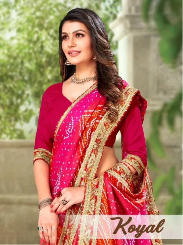 Jalnidhi Koyal Moss Chiffon Bandhani Printed Saree Collection