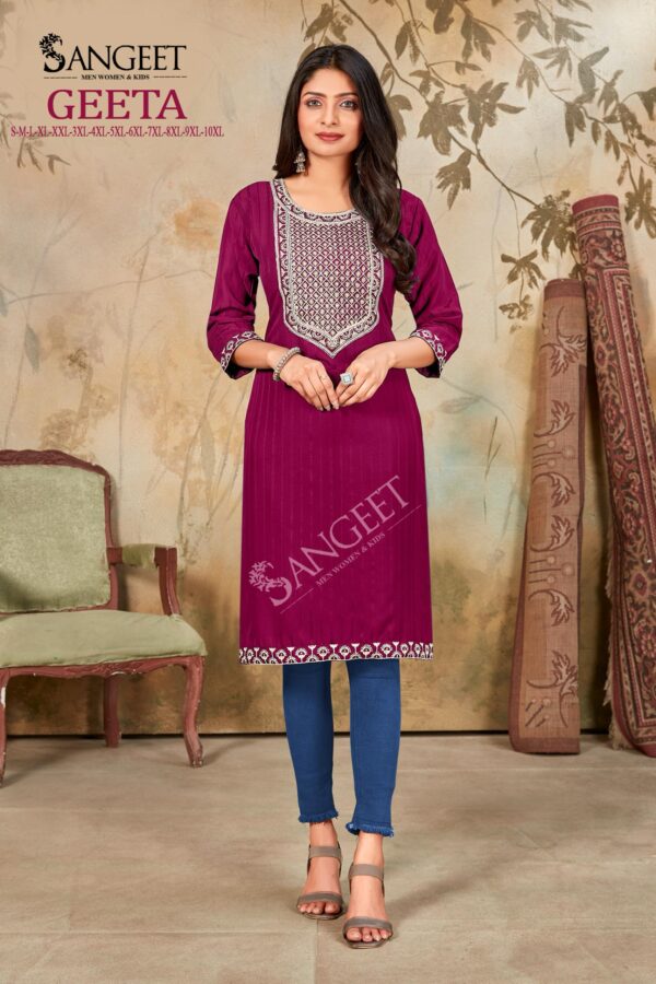 Sangeet Geeta Vol 1 Rayon White Cotton Embroidery Kurti Collection - Image 3