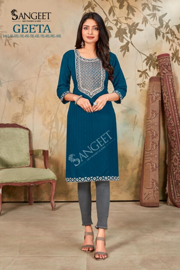 Sangeet Geeta Vol 1 Rayon White Cotton Embroidery Kurti Collection - Image 4