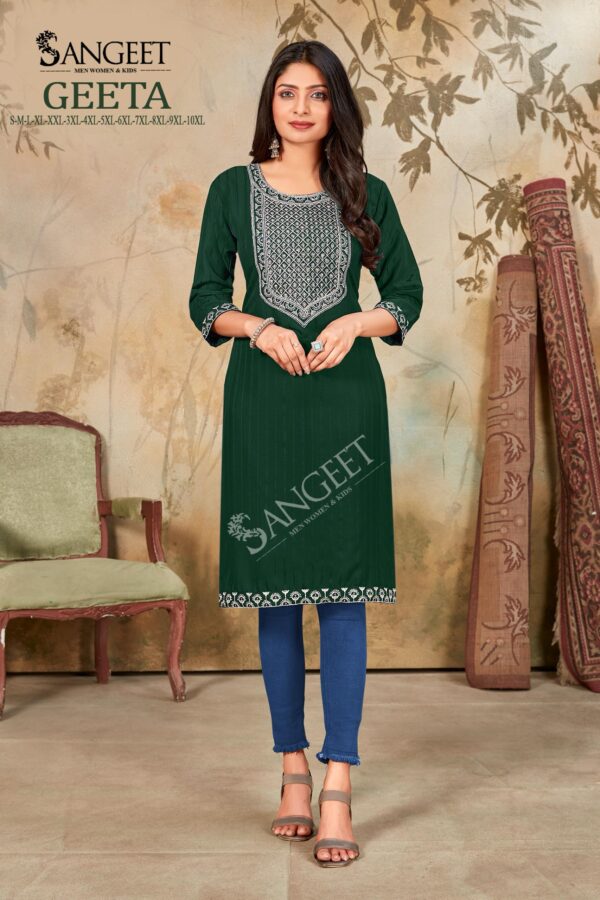 Sangeet Geeta Vol 1 Rayon White Cotton Embroidery Kurti Collection - Image 5
