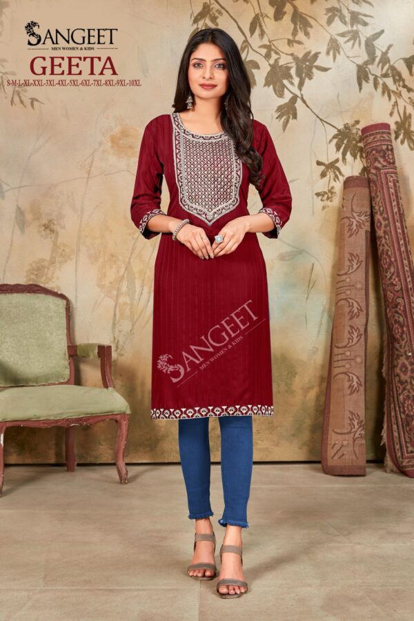 Sangeet Geeta Vol 1 Rayon White Cotton Embroidery Kurti Collection - Image 7