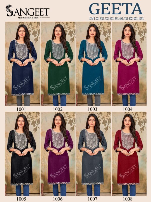 Sangeet Geeta Vol 1 Rayon White Cotton Embroidery Kurti Collection - Image 10