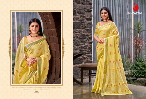 Bunawat Lilan Slub Wedding Wear Fancy Linen Saree Catalog Collection - Image 7
