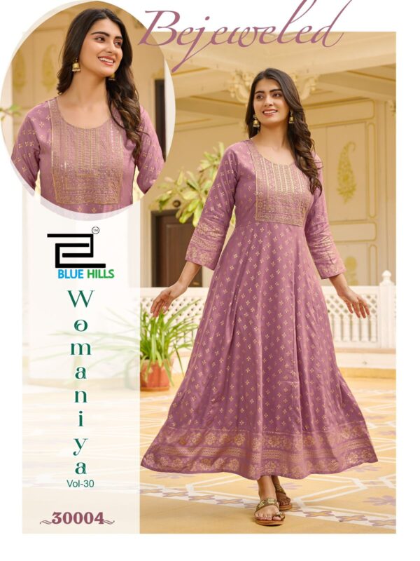 Blue Hills Womaniya Vol 30 Rayon Foil Printed Anarkali Kurti Collection - Image 10