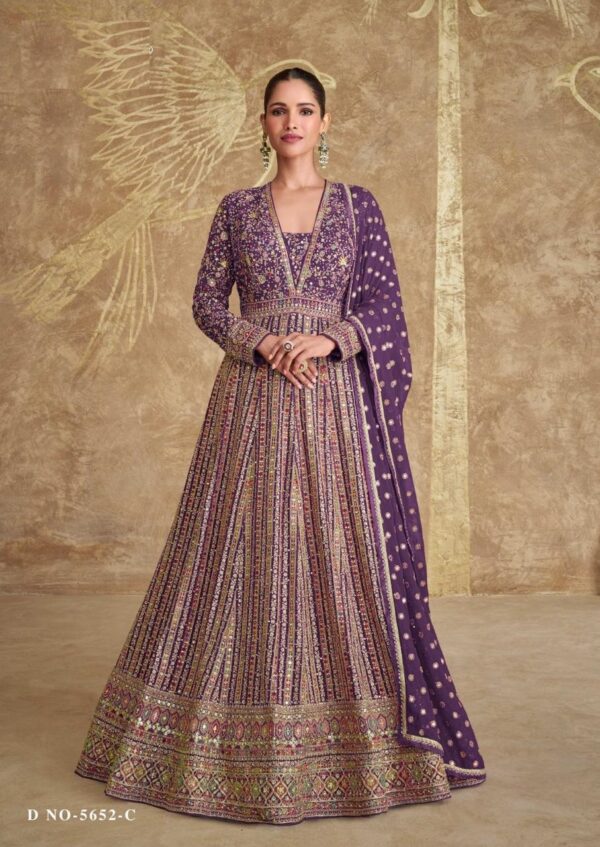 Royal Gold Colors 5652 A To C Designer Embroidered Gown With Dupatta - Image 3