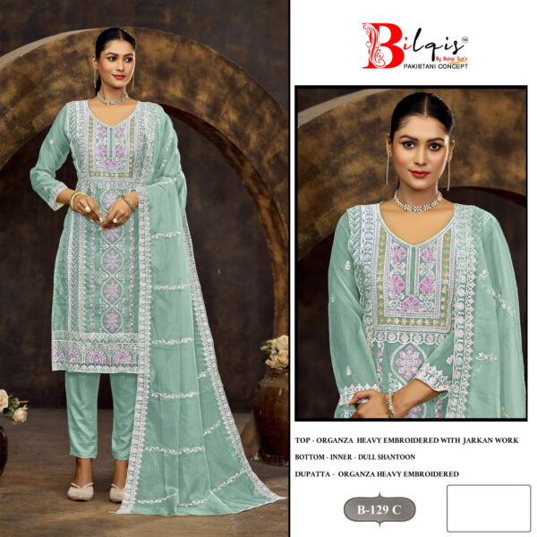 Bilqis B 129 Organza Pakistani Salwar Kameez Collection - Image 4