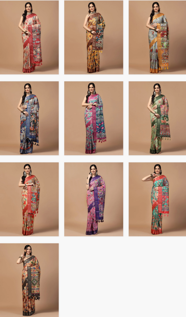 Tusser Kalamkari 1 Fancy Printed Silk Saree Catalog Collection - Image 10