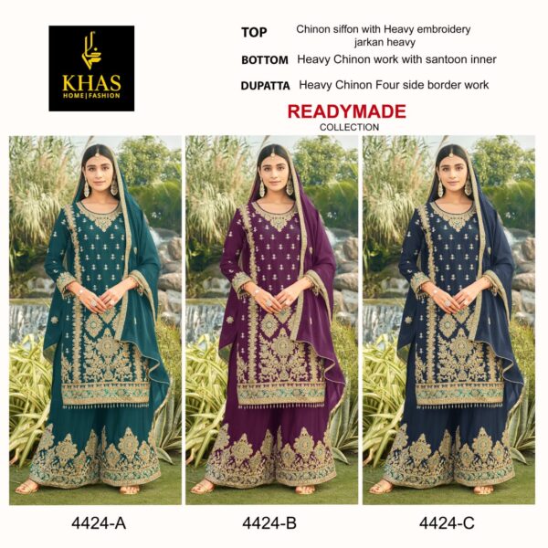 Khas 4424 Chinon Embroidered Ready Made Pakistani Suits Catalog Collection - Image 2
