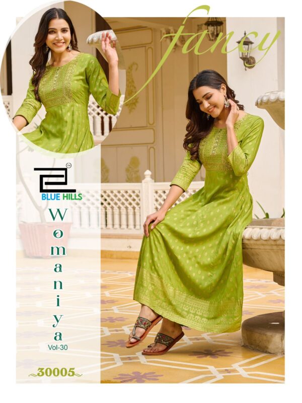 Blue Hills Womaniya Vol 30 Rayon Foil Printed Anarkali Kurti Collection - Image 3