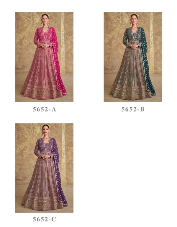 Royal Gold Colors 5652 A To C Designer Embroidered Gown With Dupatta - Image 5