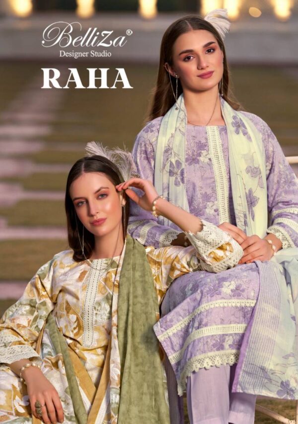 Belliza Raha Cotton Printed With Lace Work Dress Material