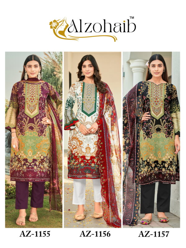 Alzohaib Az 1155 To 1157 Cotton Dupatta Pakistani Suits Collection - Image 2