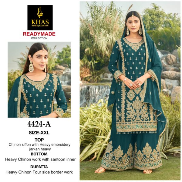 Khas 4424 Chinon Embroidered Ready Made Pakistani Suits Catalog Collection - Image 3