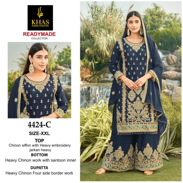 Khas 4424 Chinon Embroidered Ready Made Pakistani Suits Catalog Collection - Image 4
