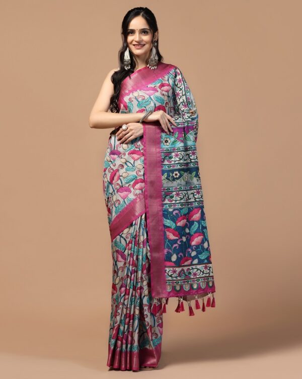 Tusser Kalamkari 1 Fancy Printed Silk Saree Catalog Collection - Image 3
