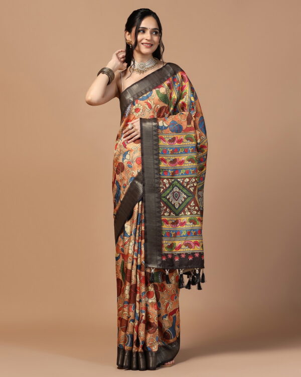 Tusser Kalamkari 1 Fancy Printed Silk Saree Catalog Collection - Image 4