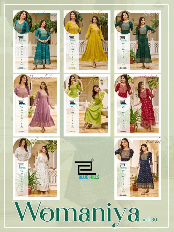 Blue Hills Womaniya Vol 30 Rayon Foil Printed Anarkali Kurti Collection - Image 6