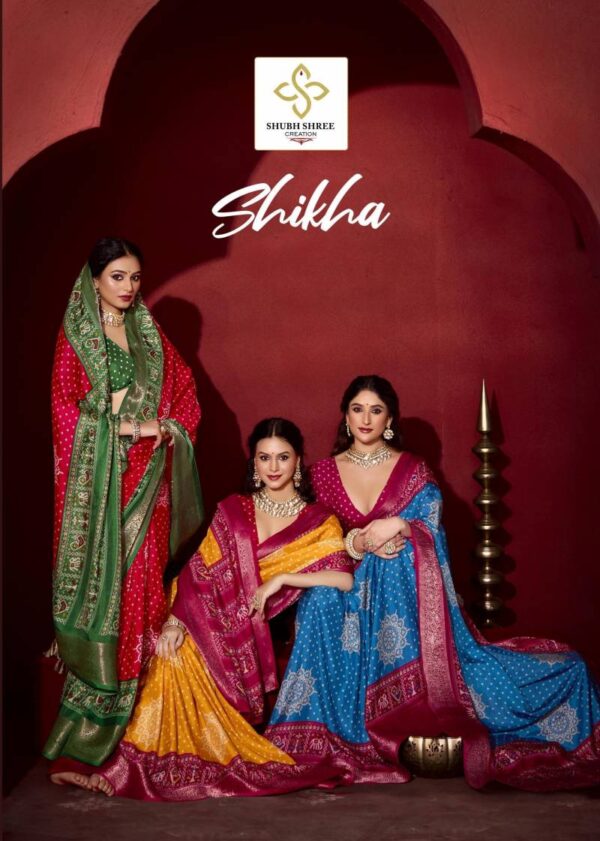 Shubh Shikha Dola Jacquard With Patola Bandej Printed Saree Collection