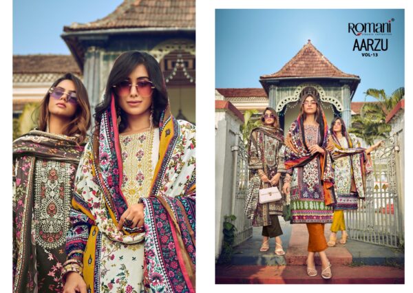 Romani Aarzu Vol 13 Soft Cotton Digital Printed Dress Material - Image 4
