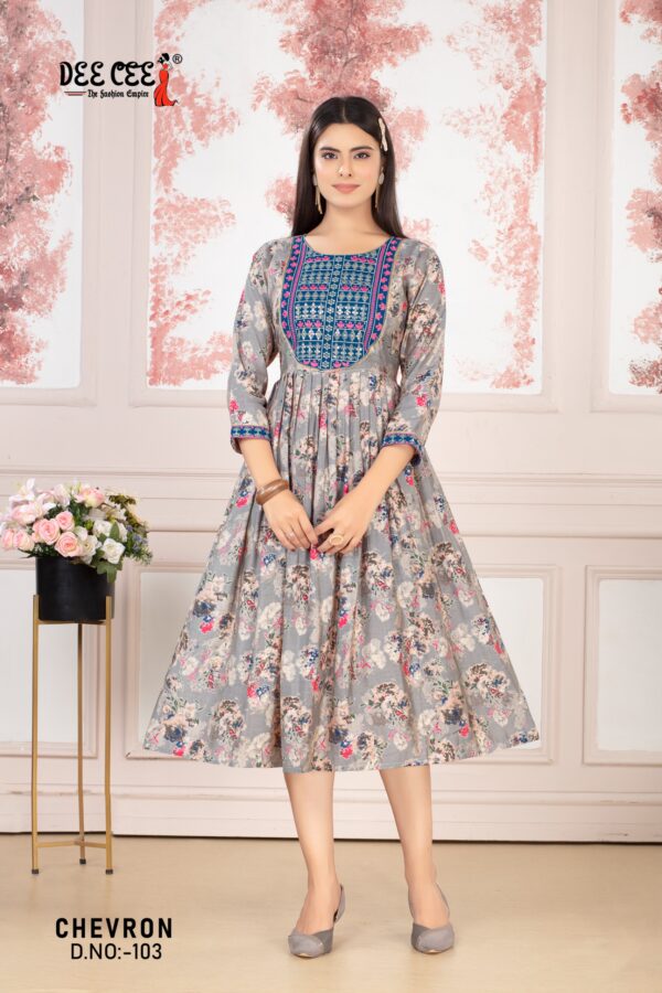 Deecee Chevron Printed Chanderi Embroidered Kurtis Collection - Image 5