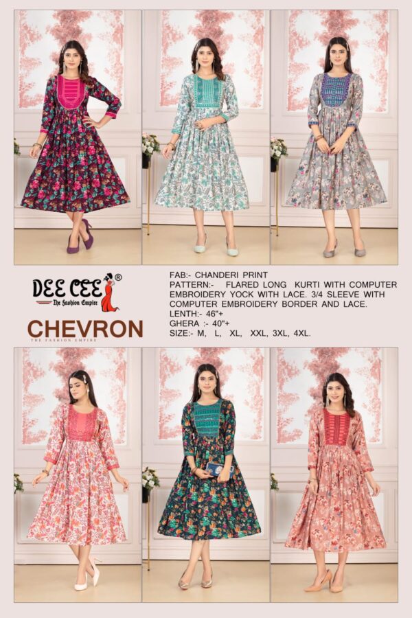 Deecee Chevron Printed Chanderi Embroidered Kurtis Collection - Image 3